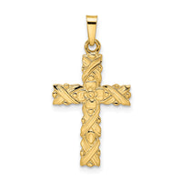 14k Polished and Textured Solid Floral Cross Pendant-XR1904