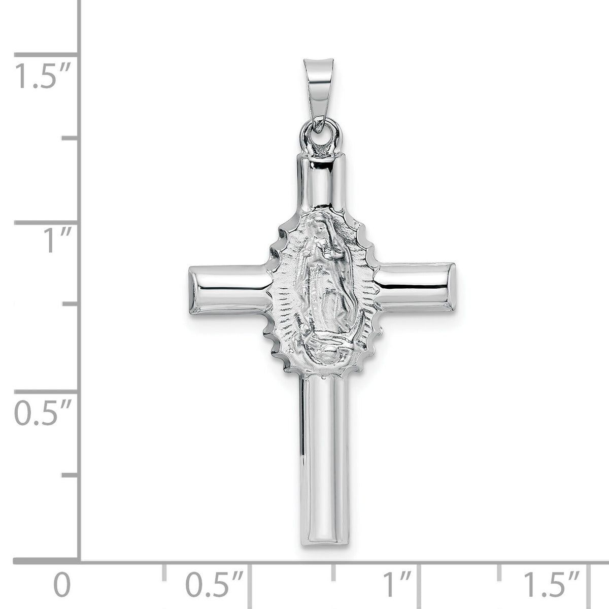 14k White Gold Polished and Satin Hollow Cross Pendant-XR1907