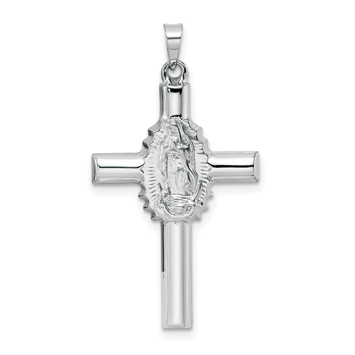 14k White Gold Polished and Satin Hollow Cross Pendant-XR1907