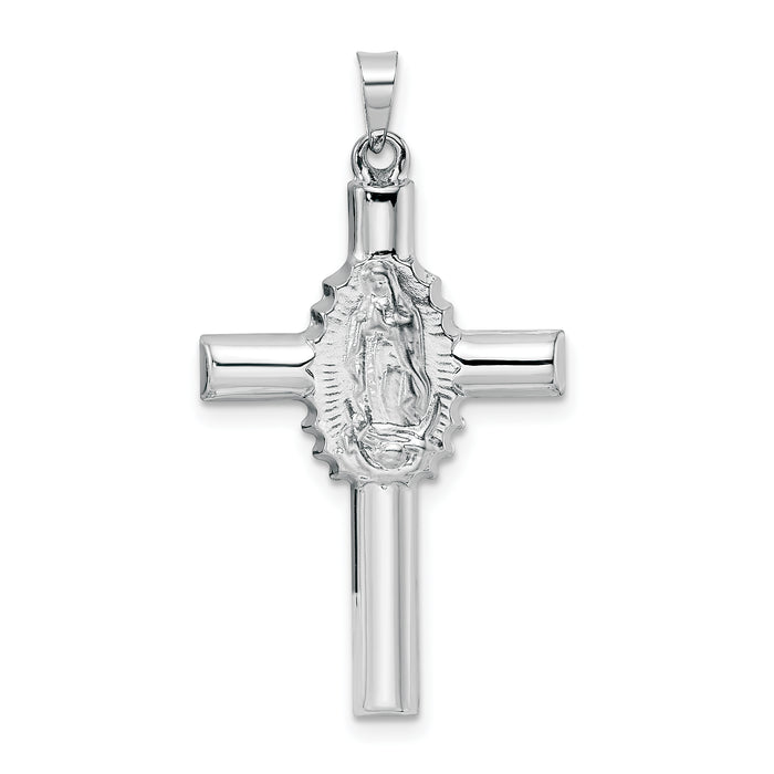 14k White Gold Polished and Satin Hollow Cross Pendant-XR1907