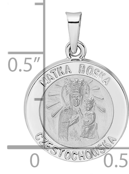 14k White Gold Polished and Satin Hollow Matka Boska Medal Pendant-XR1909