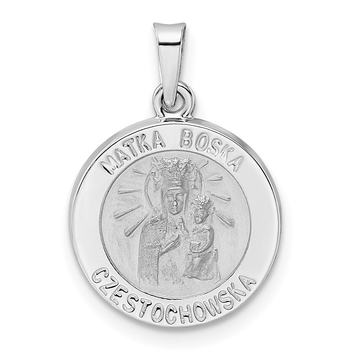 14k White Gold Polished and Satin Hollow Matka Boska Medal Pendant-XR1909