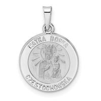14k White Gold Polished and Satin Hollow Matka Boska Medal Pendant-XR1909