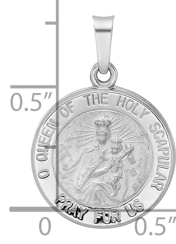 14k White Gold Polished and Satin Hollow Queen of Holy Scapular Medal-XR1911