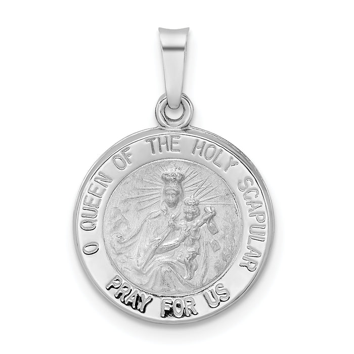 14k White Gold Polished and Satin Hollow Queen of Holy Scapular Medal-XR1911