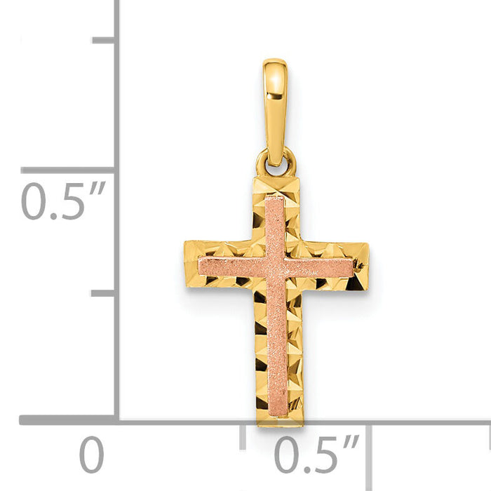 14K Two-tone Diamond Cut Cross Pendant-XR1912