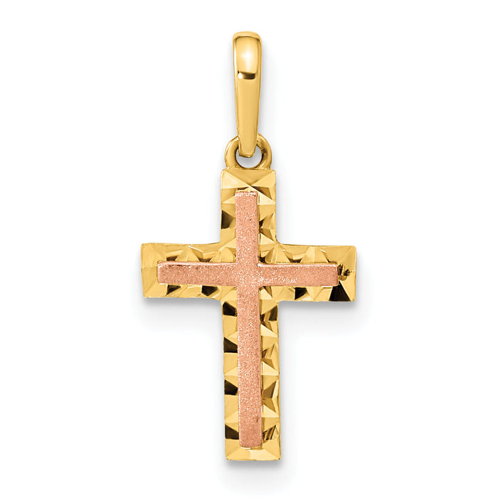 14K Two-tone Diamond Cut Cross Pendant-XR1912