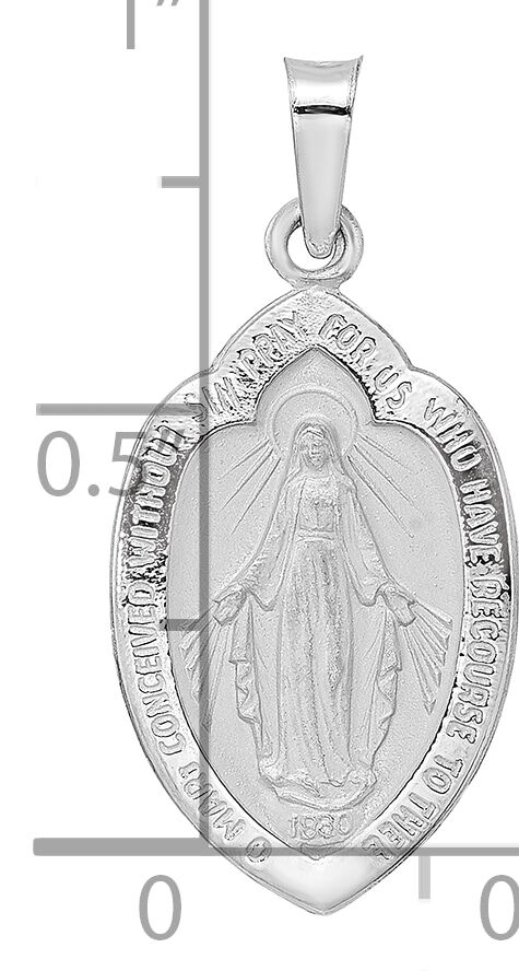 14k White Gold Polished and Satin Solid Miraculous Medal Pendant-XR1913