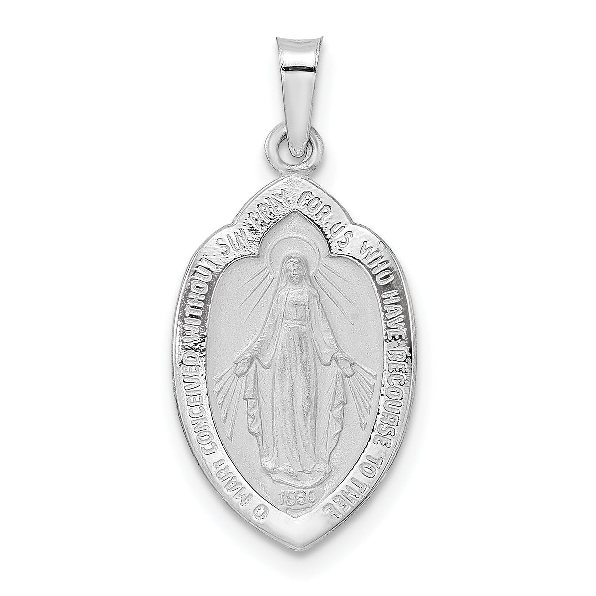 14k White Gold Polished and Satin Solid Miraculous Medal Pendant-XR1913