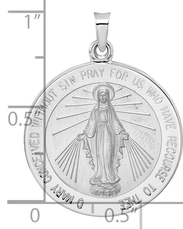 14k White Gold Polished Miraculous Solid Medal Pendant-XR1915