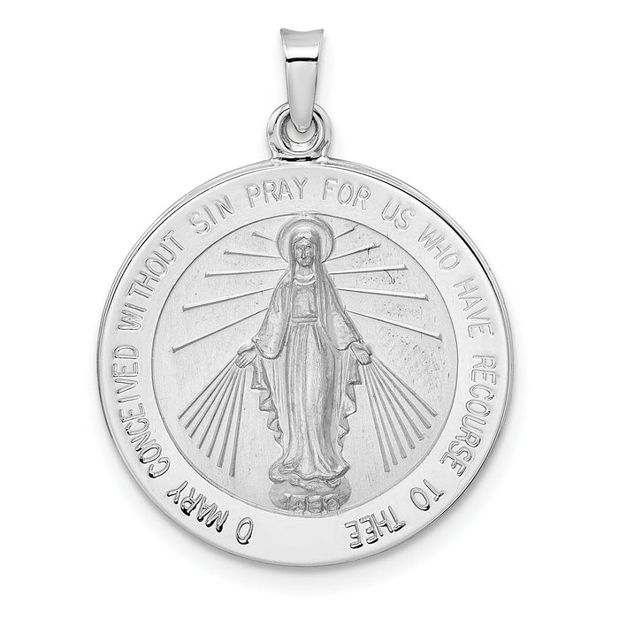 14k White Gold Polished Miraculous Solid Medal Pendant-XR1915