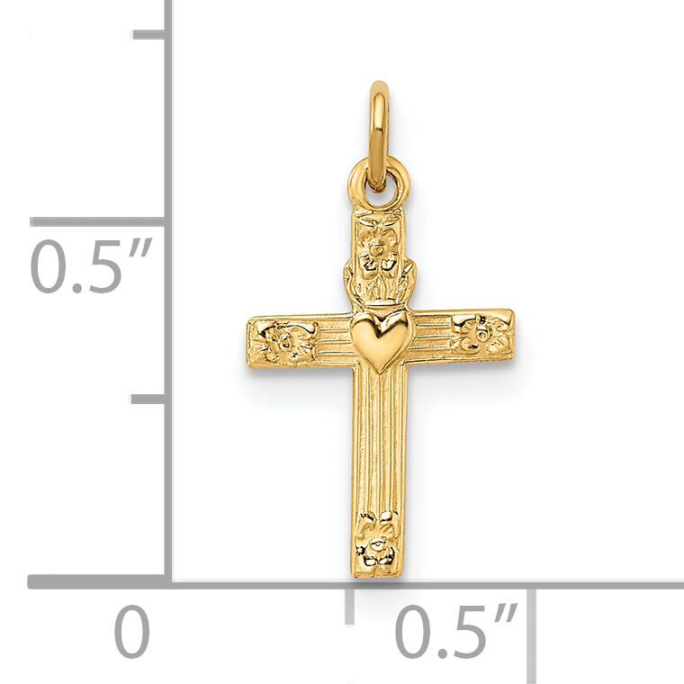 14k Polished Solid Heart Cross Pendant-XR1916