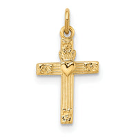 14k Polished Solid Heart Cross Pendant-XR1916