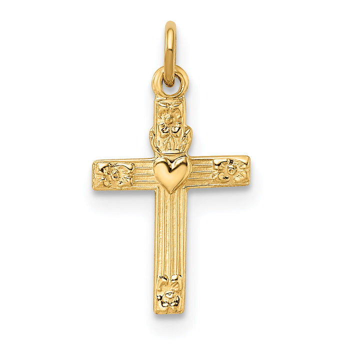 14k Polished Solid Heart Cross Pendant-XR1916