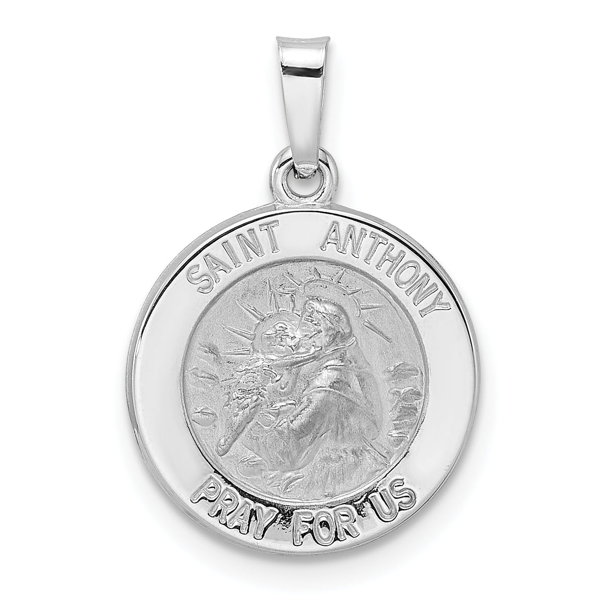 14k White Gold Polished and Satin Hollow St Anthony Medal Pendant-XR1917