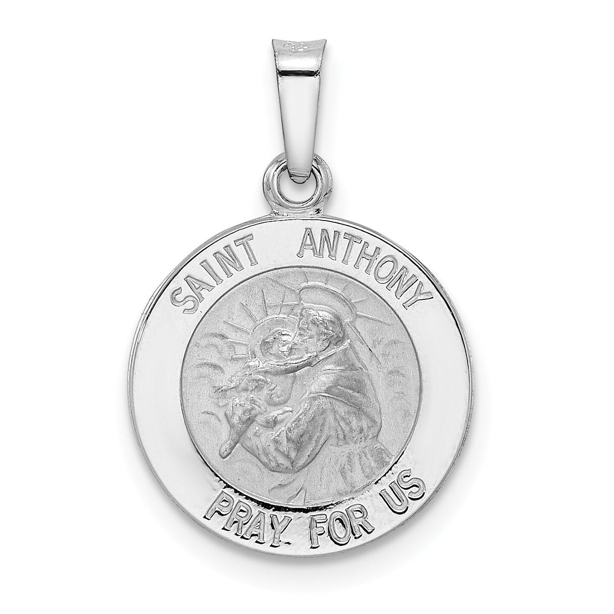 14k White Gold Polished and Satin Hollow St Anthony Medal Pendant-XR1919