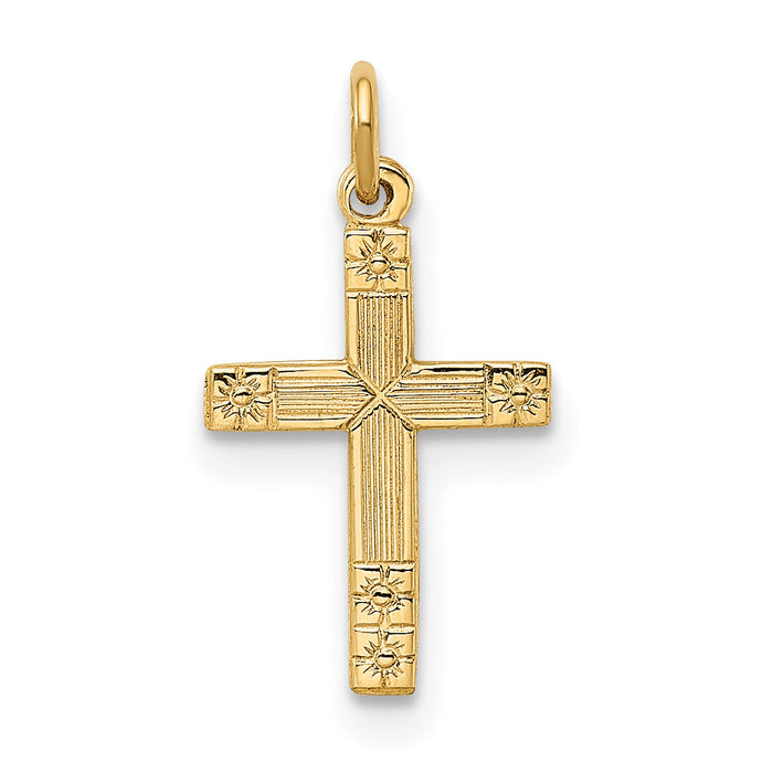 14k Polished and Textured Solid Cross Pendant-XR1920