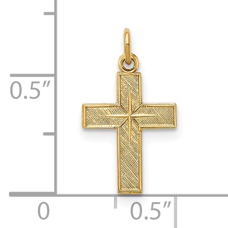 14k Polished and Textured Solid Star Cross Pendant-XR1922