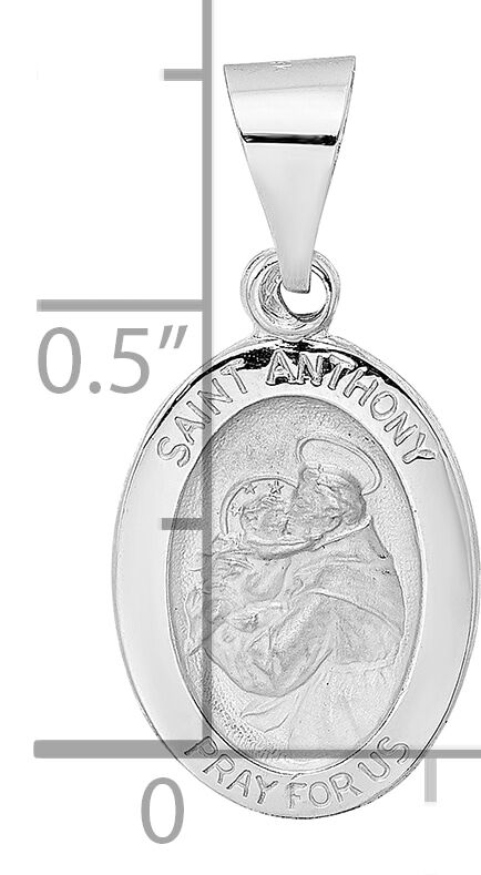 14k White Gold Polished and Satin Hollow Oval St Anthony Medal Pendant-XR1923