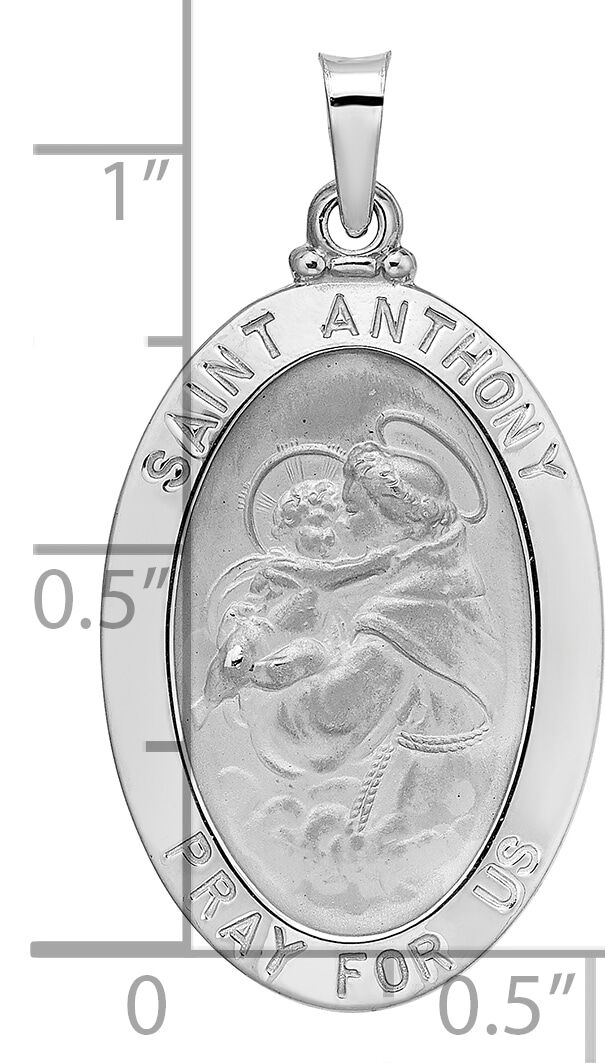 14k White Gold Polished Solid Oval St Anthony Medal Pendant-XR1925