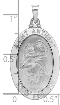 14k White Gold Polished Solid Oval St Anthony Medal Pendant-XR1925