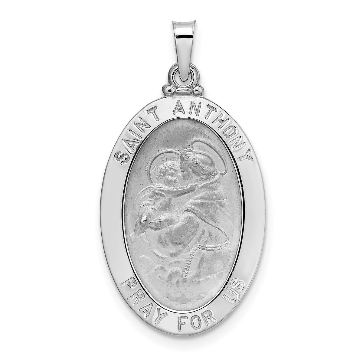 14k White Gold Polished Solid Oval St Anthony Medal Pendant-XR1925