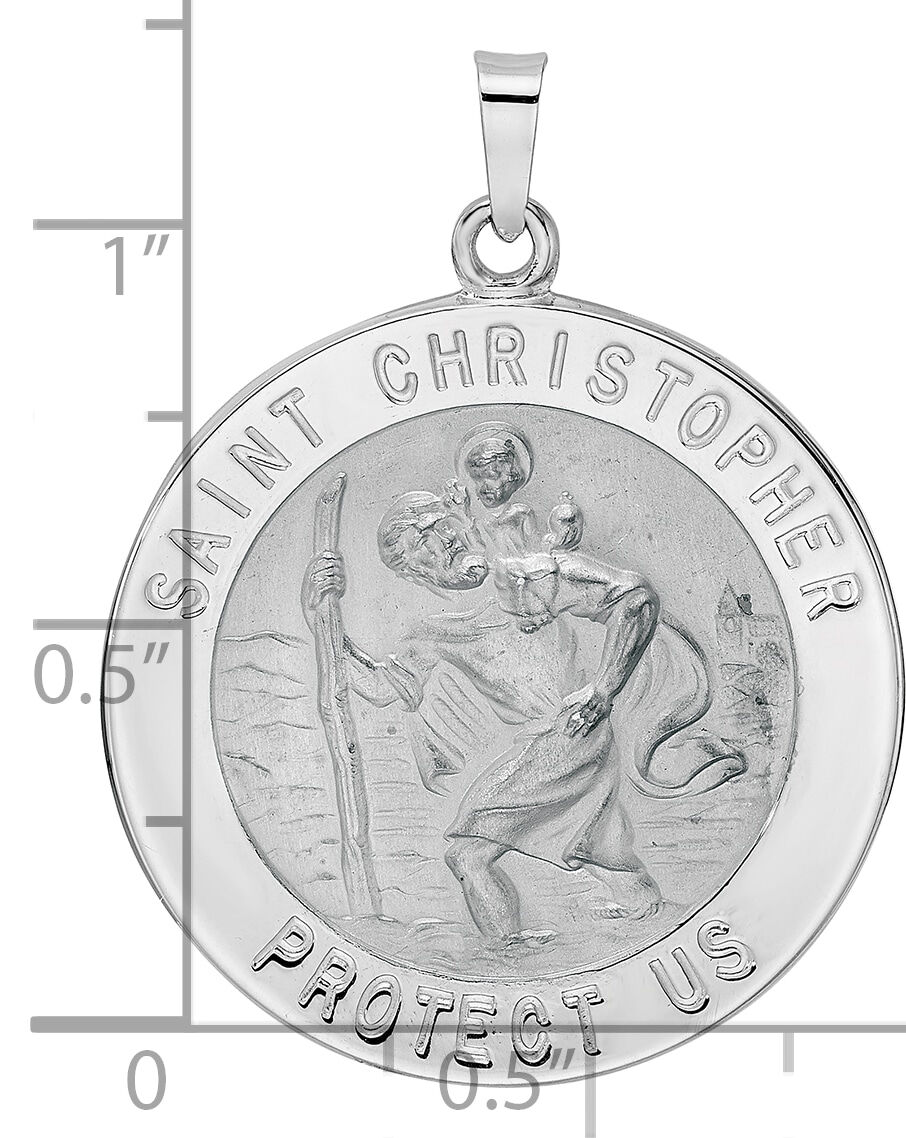 14k White Gold Polished Saint Christopher Solid Medal Pendant-XR1927
