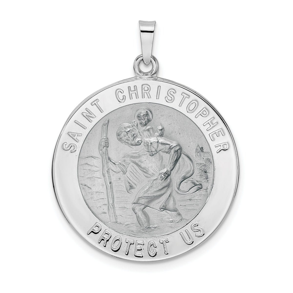 14k White Gold Polished Saint Christopher Solid Medal Pendant-XR1927