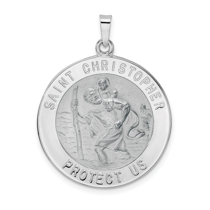 14k White Gold Polished Saint Christopher Solid Medal Pendant-XR1927