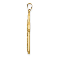 14k Polished and Textured Hollow Scroll Design Double Cross Pendant-XR1928