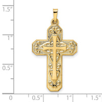 14k Polished and Textured Hollow Scroll Design Double Cross Pendant-XR1928