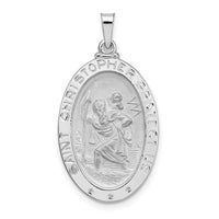 14k White Gold Polished Oval Solid Saint Christopher Medal Pendant-XR1929