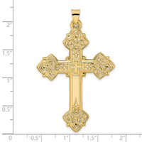 14k Polished Hollow Fancy Fleur de Lis Cross Pendant-XR1930