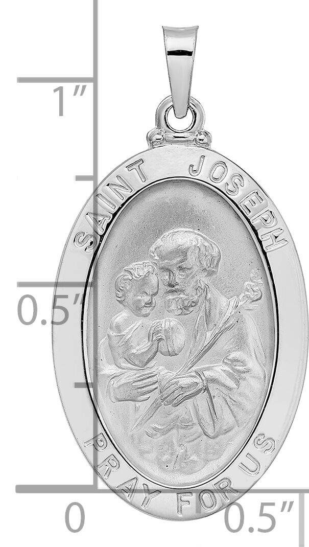 14k White Gold Polished Saint Joseph Oval Solid Medal Pendant-XR1933