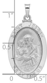 14k White Gold Polished Saint Joseph Oval Solid Medal Pendant-XR1933