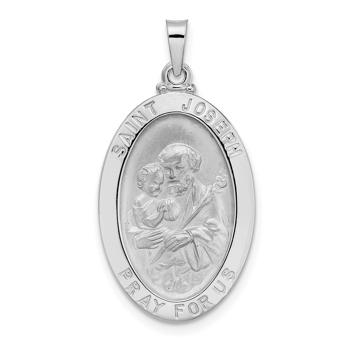 14k White Gold Polished Saint Joseph Oval Solid Medal Pendant-XR1933