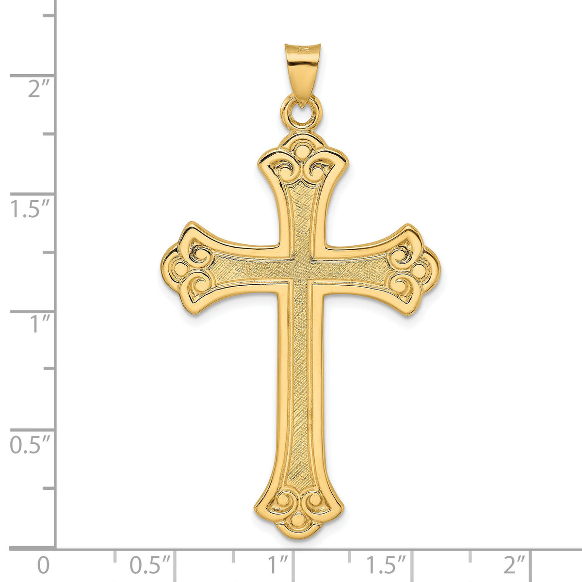 14k Polished and Textured Solid Fleur de Lis Cross Pendant-XR1934