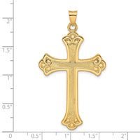 14k Polished and Textured Solid Fleur de Lis Cross Pendant-XR1934