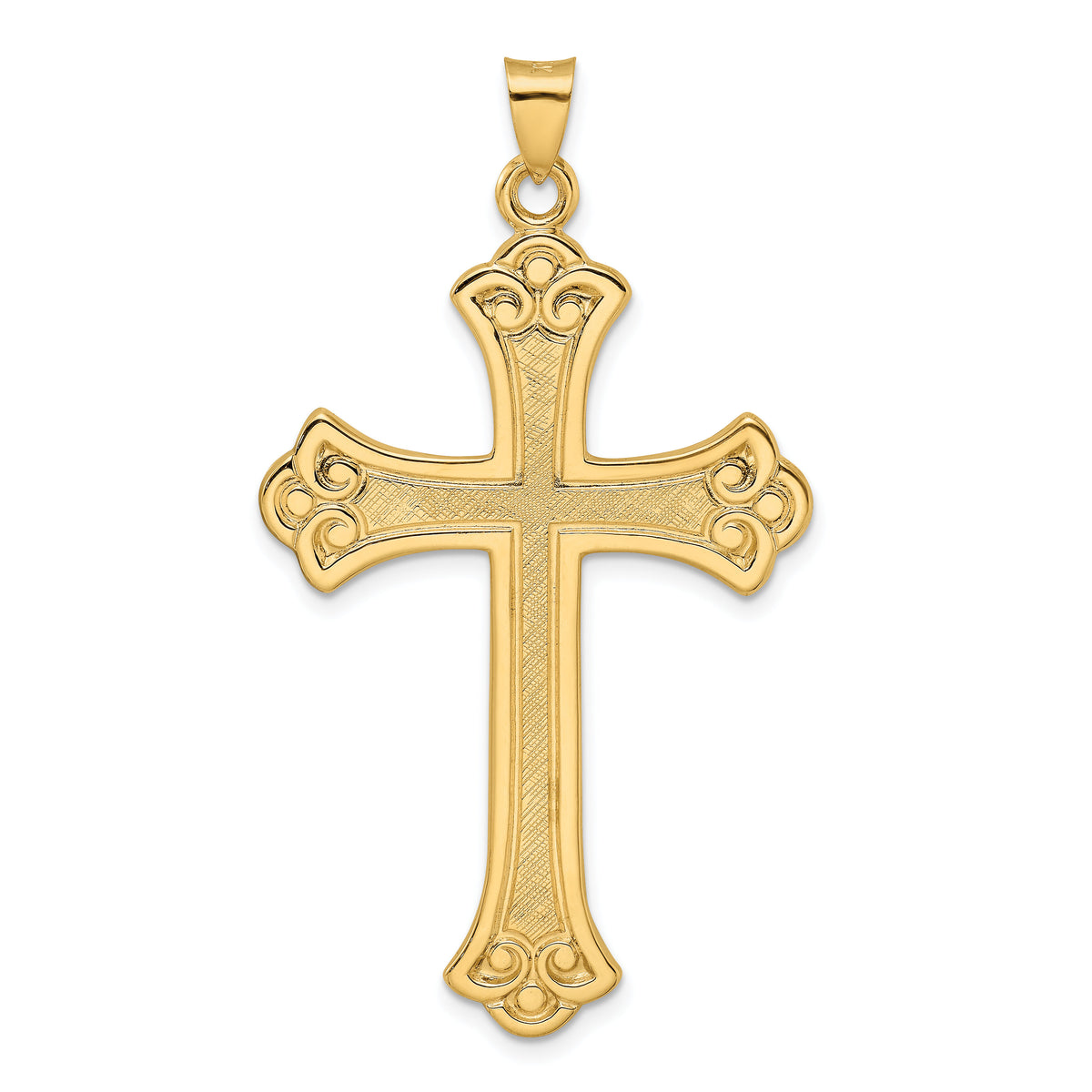 14k Polished and Textured Solid Fleur de Lis Cross Pendant-XR1934