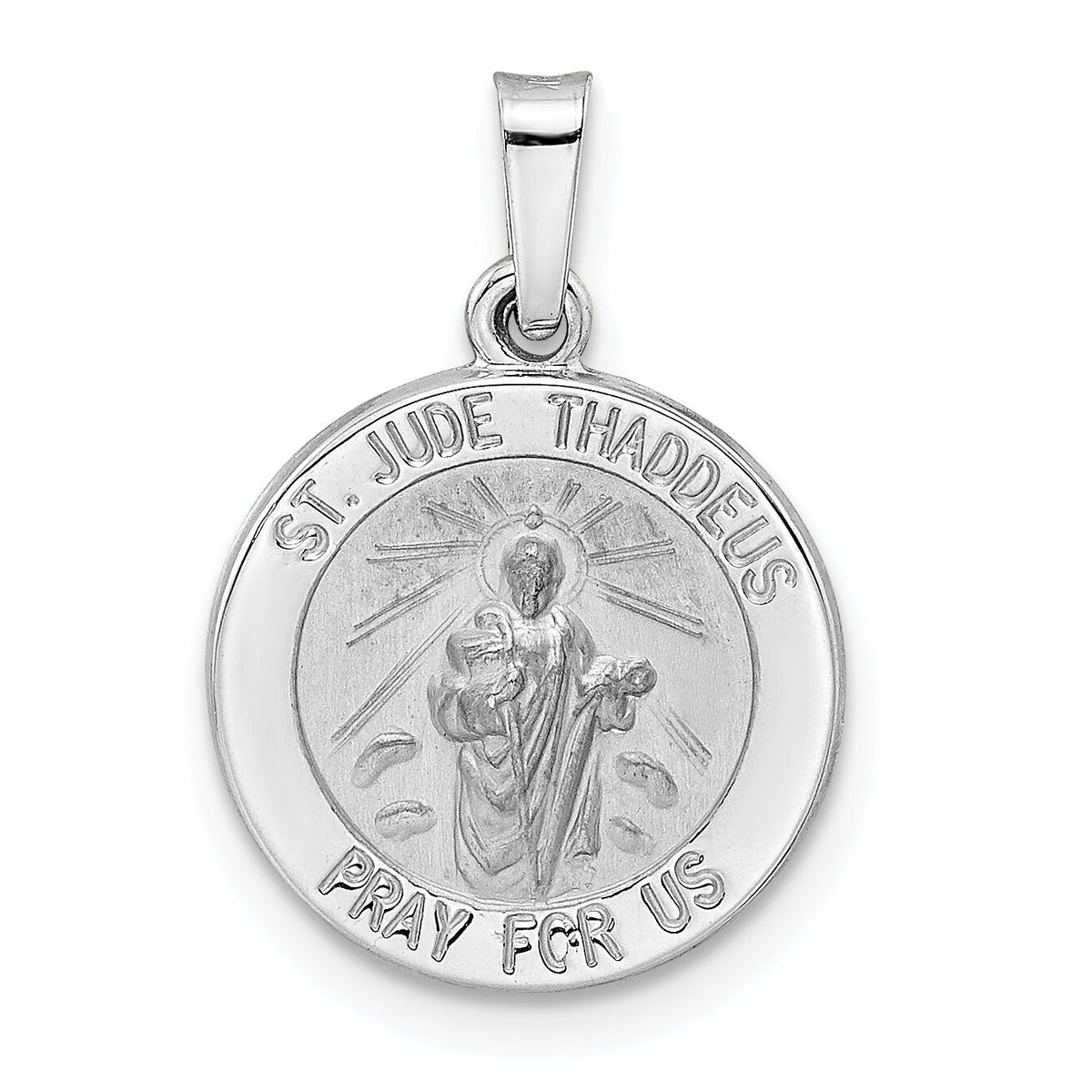 14k White Gold Polished and Satin Hollow St Jude Thaddeus Medal Pendant-XR1935