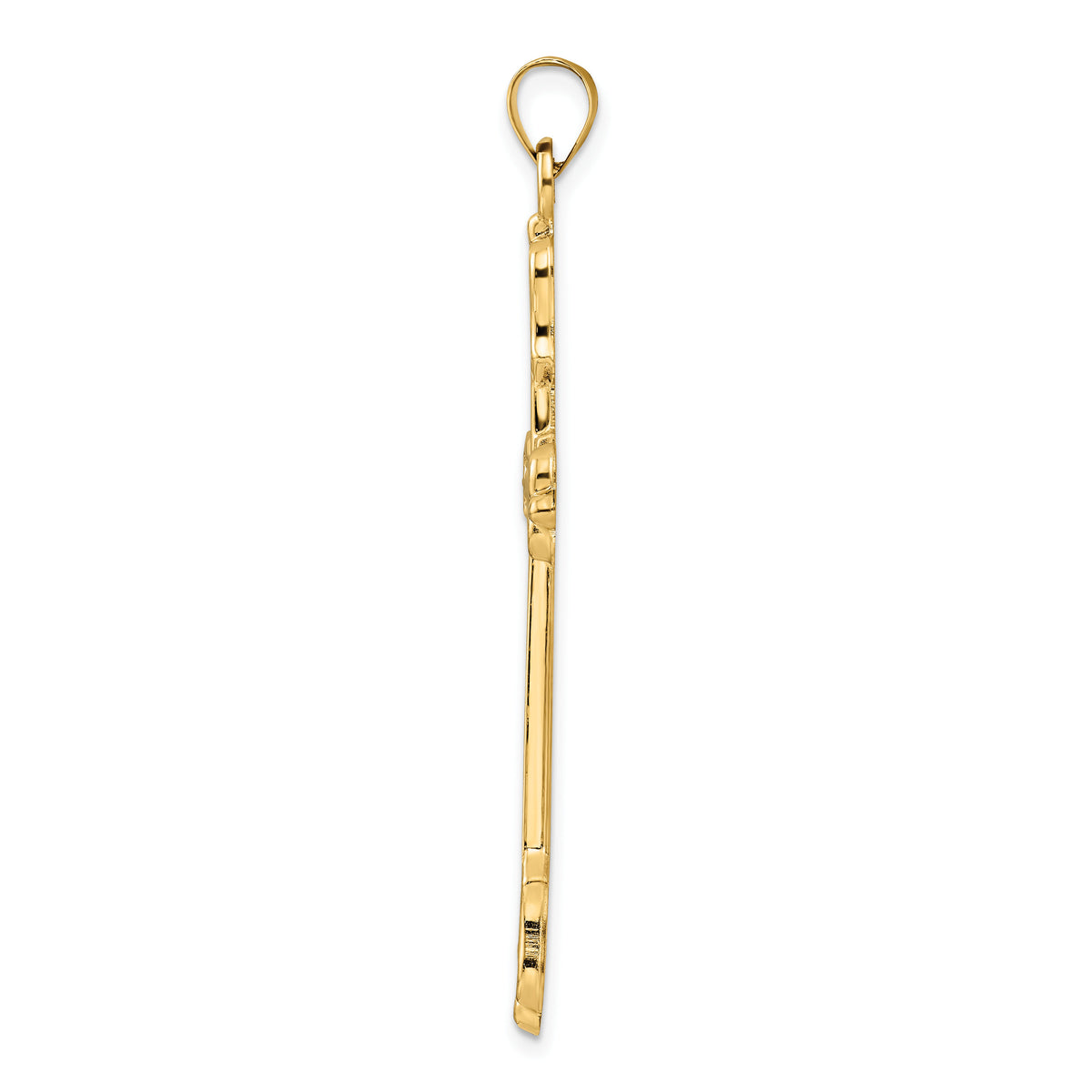 14k Polished Diamond Pattern Hollow Cross Pendant-XR1936