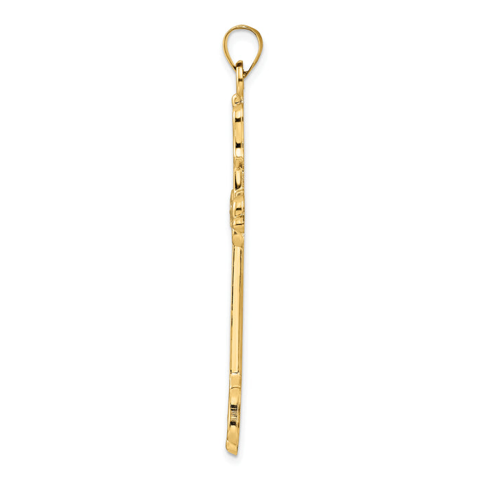 14k Polished Diamond Pattern Hollow Cross Pendant-XR1936