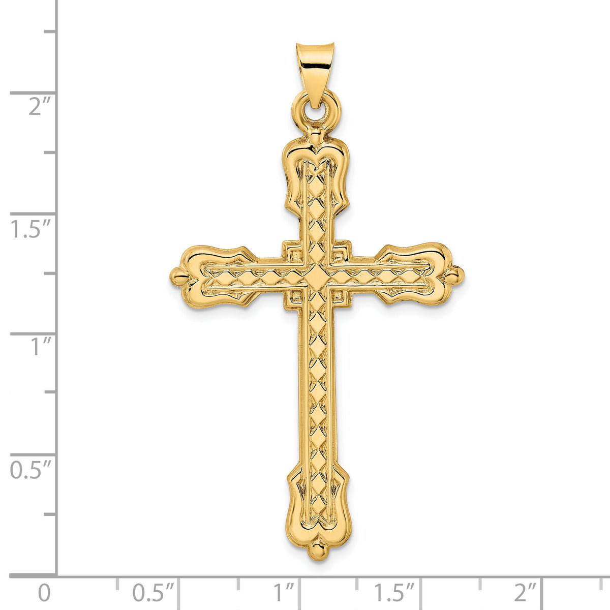 14k Polished Diamond Pattern Hollow Cross Pendant-XR1936