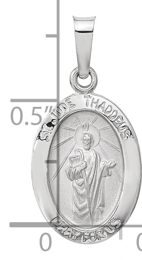 14k White Gold Polished and Satin Hollow Oval St Jude Thaddeus Medal-XR1937