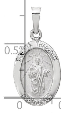 14k White Gold Polished and Satin Hollow Oval St Jude Thaddeus Medal-XR1937