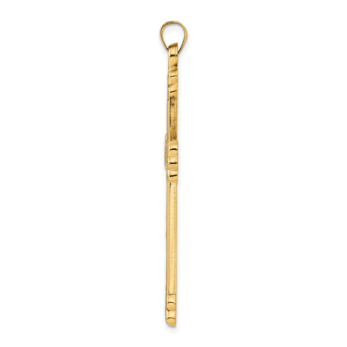 14k Polished and Textured Circle Center Cross Pendant-XR1938