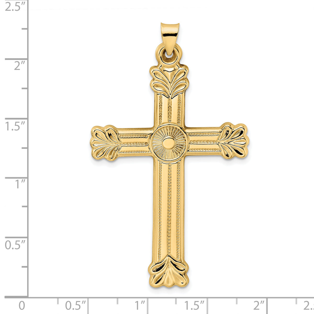 14k Polished and Textured Circle Center Cross Pendant-XR1938