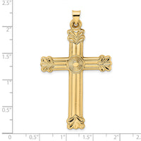 14k Polished and Textured Circle Center Cross Pendant-XR1938