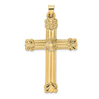 14k Polished and Textured Circle Center Cross Pendant-XR1938