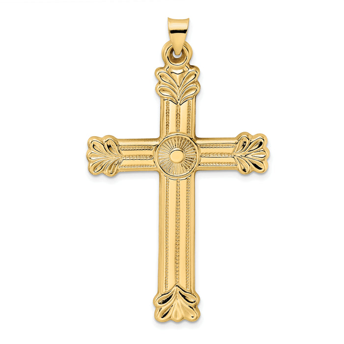 14k Polished and Textured Circle Center Cross Pendant-XR1938